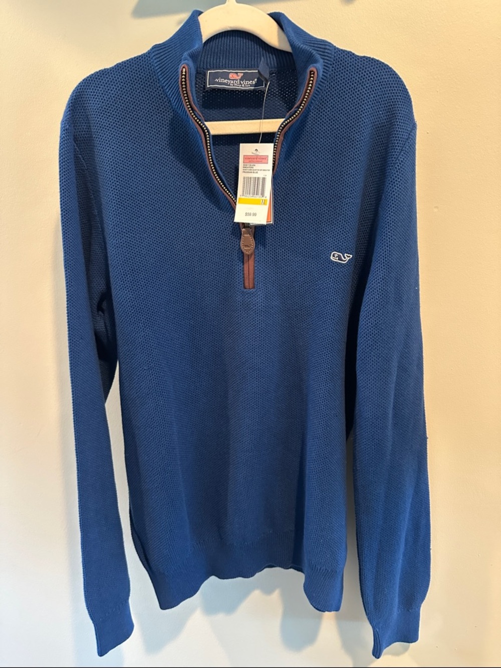 Vineyard Vines Medium 12/14 Honeycomb Quarter Zip Prussian Blue Knit Sweater